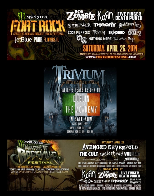Trivium en los festivales Fort Rock &amp; Welcome to Rockville / Regreso a Irlanda
