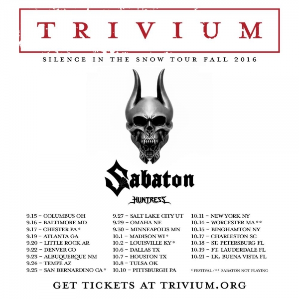 Trivium anuncia tour por Estados Unidos junto a Sabaton &amp; Huntress